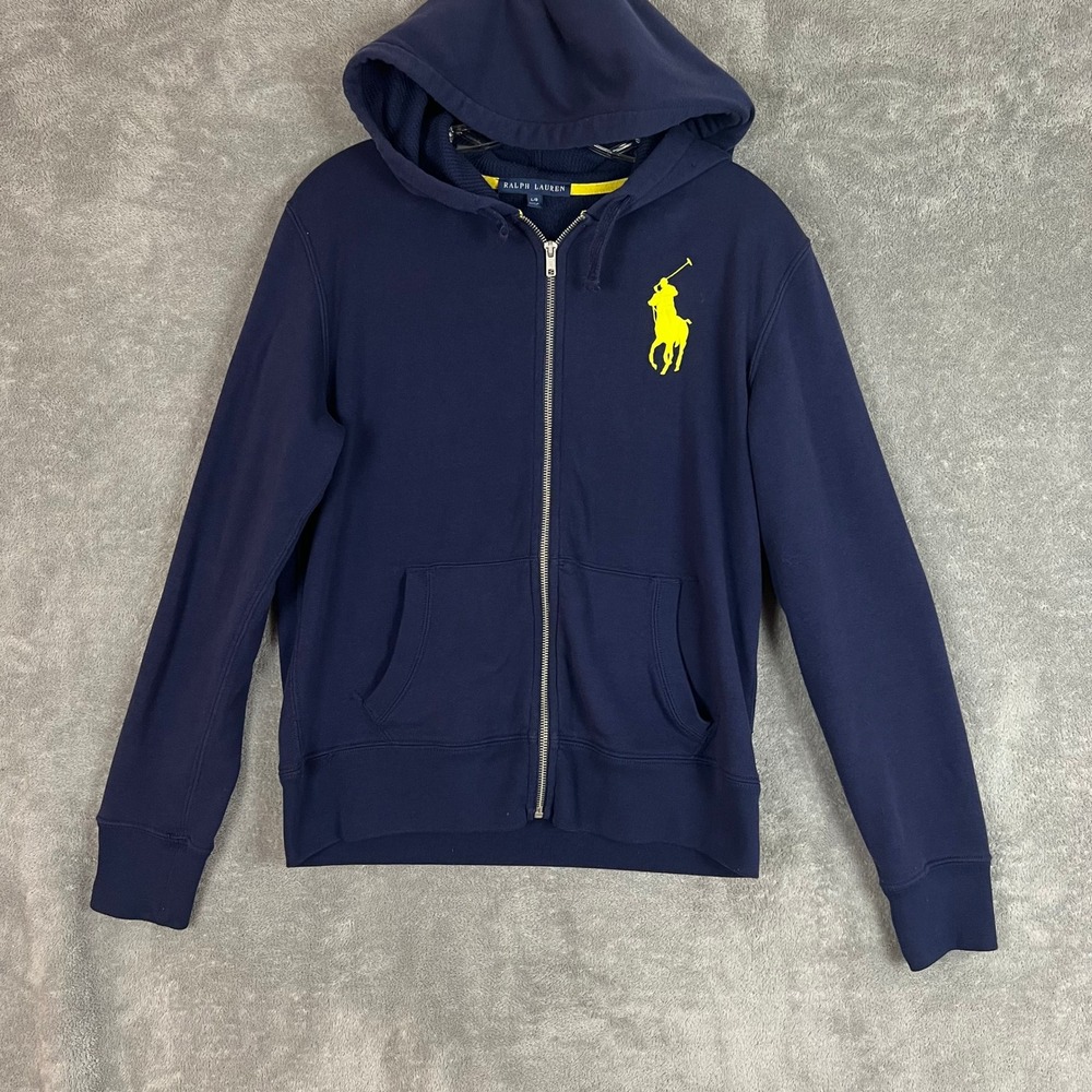 Polo Ralph Lauren Big Pony Hoodie Youth L Navy Full Zip‎ Sweatshirt Preppy
